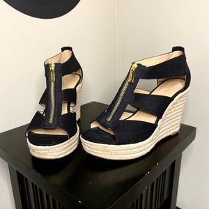 Michael Kors Black Damita Wedge Sandal sz 9.5 NWOT